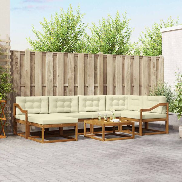 vidaXL Set de canapele de exterior cu pernă 7 pcs Natural și Crem
