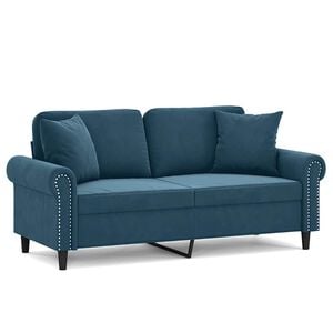 vidaXL Canapea cu 2 locuri cu pernuțe, albastru, 140 cm, catifea