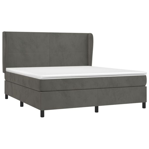 vidaXL Pat box spring cu saltea, gri &icirc;nchis, 180x200 cm, catifea