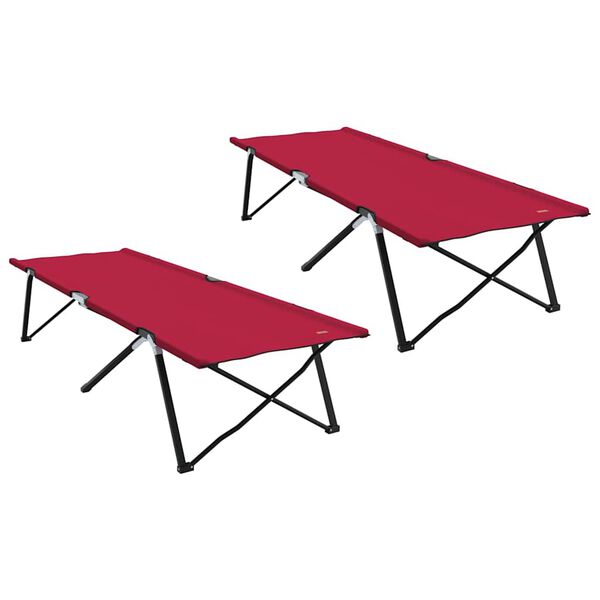 vidaXL Pat pliabil pentru camping Manual 2 pcs Roșu 206 x 76 x 74 cm