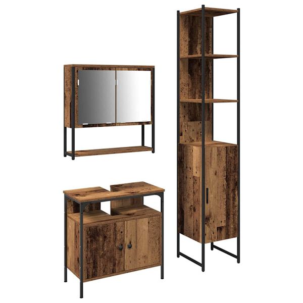 vidaXL Set de mobilier pentru baie 3 pcs Lemn Vechi Lemn compozit