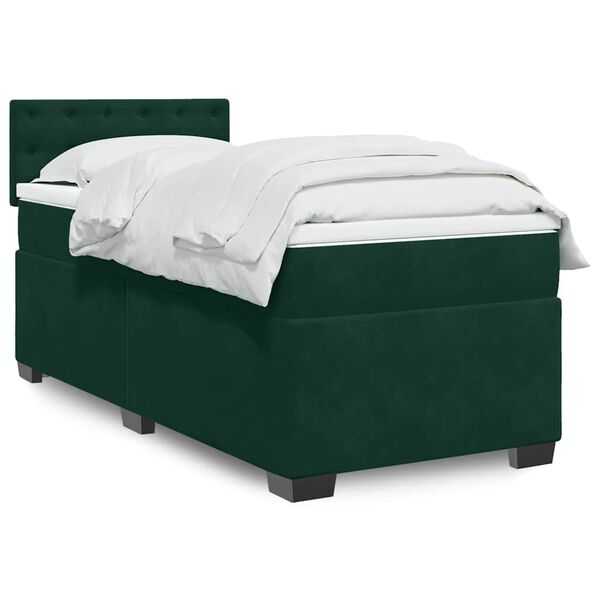 vidaXL Pat box spring cu saltea, verde &icirc;nchis, 100x200 cm, catifea