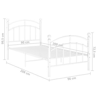 vidaXL Cadru de pat, alb, 90x200 cm, metal