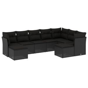 vidaXL Set mobilier de grădină cu perne, 9 piese, negru, poliratan