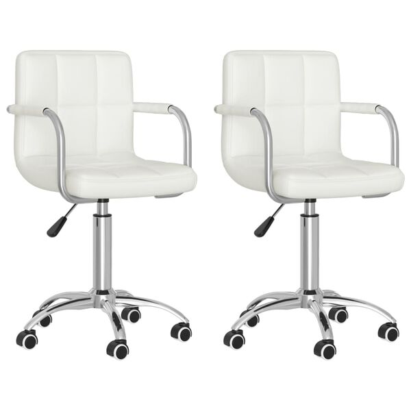vidaXL Scaune de bucătărie pivotante, 2 buc., alb, piele artificială