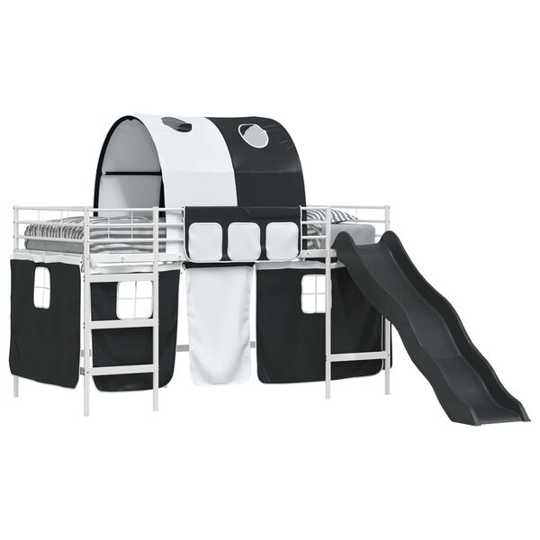 vidaXL Cadru de pat supraetajat pentru copii Alb și negru Metal
