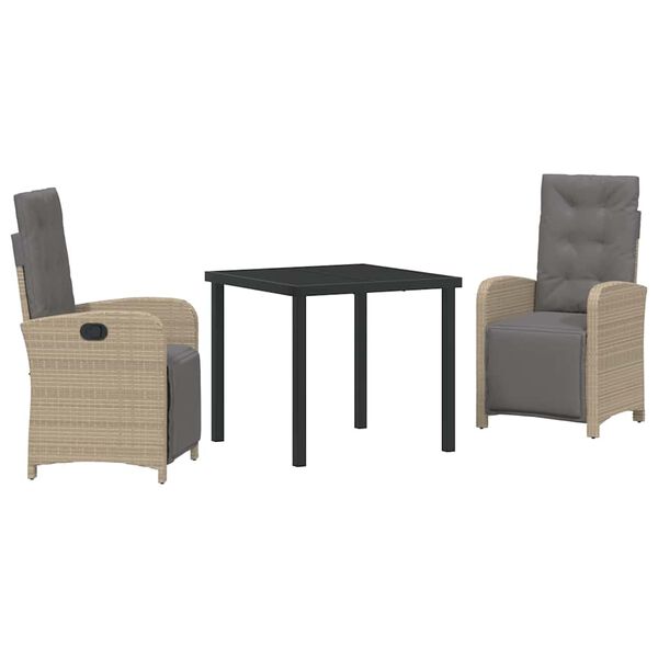 vidaXL Set de masă pentru grădină cu pernă 3 pcs Bej poliratan