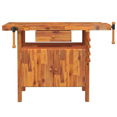 vidaXL Banc de lucru cu sertar și menghine, 124x52x83 cm, lemn acacia