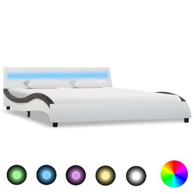 vidaXL Cadru de pat cu LED, alb & negru, 160 x 200 cm, piele ecologică
