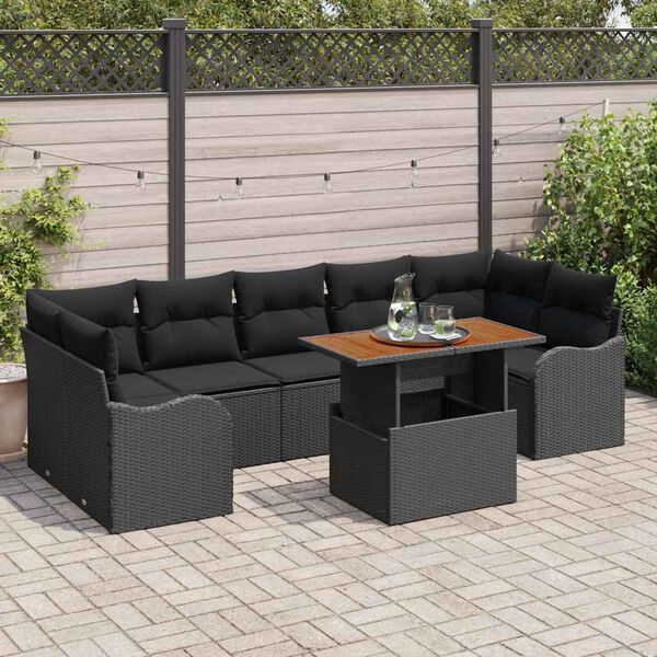 vidaXL Set de canapele pentru grădină cu pernă 8 pcs Negru poliratan