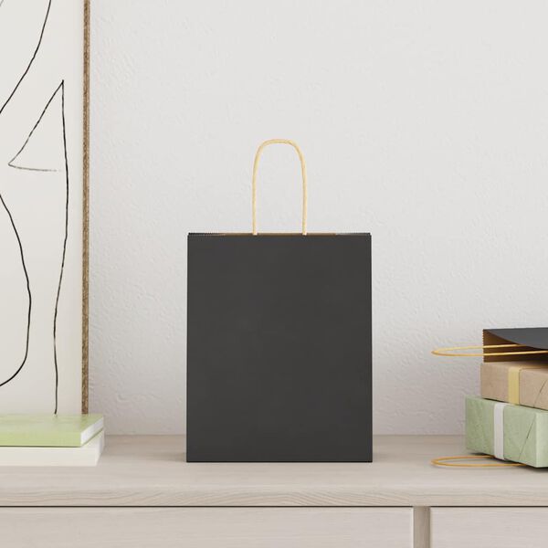 vidaXL Pungi de h&acirc;rtie 250 buc cu m&acirc;nere negre 18x8x22 cm