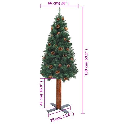vidaXL Pom Crăciun artificial subțire lemn și conuri verde 150 cm PVC