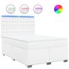vidaXL Pat box spring cu saltea, alb, 140x200 cm, piele ecologică