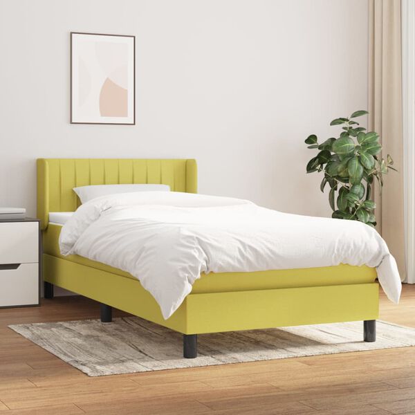 vidaXL Pat box spring cu saltea, verde, 90x190 cm, textil
