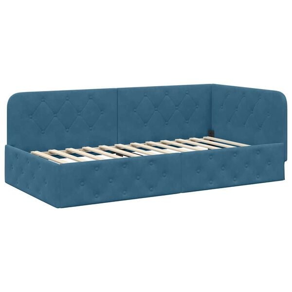 vidaXL Cadru de pat colțar cu headboard albastru 90 x 190 cm Catifea