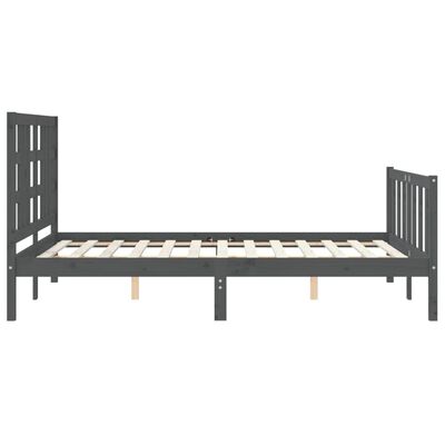 vidaXL Cadru de pat cu tăblie, gri, king size, lemn masiv