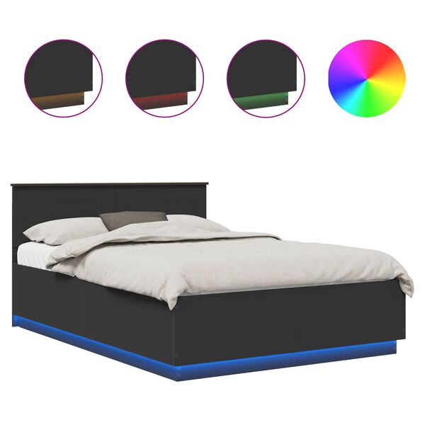 vidaXL Cadru de pat cu benzi LED Negru 150 x 200 cm Lemn compozit