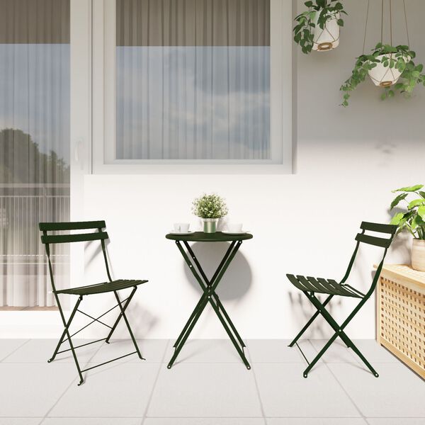 vidaXL Set Bistro Pliabil 3 pcs Verde închis Oțel