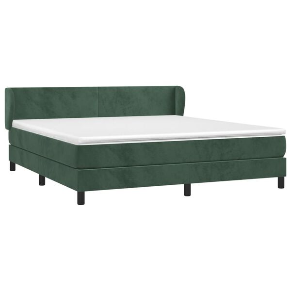 vidaXL Pat box spring cu saltea, verde &icirc;nchis, 160x200 cm, catifea