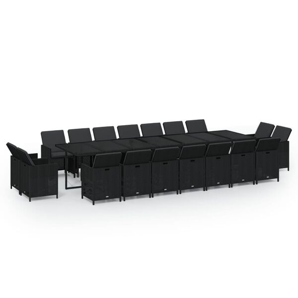 vidaXL Set mobilier de grădină cu perne, 19 piese, negru, poliratan