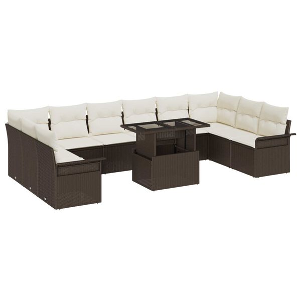 vidaXL Set de canapele pentru grădină cu pernă 11 pcs Maro Poli Rattan