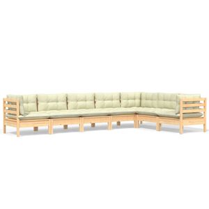 vidaXL Set mobilier grădină cu perne crem, 7 piese, lemn masiv pin