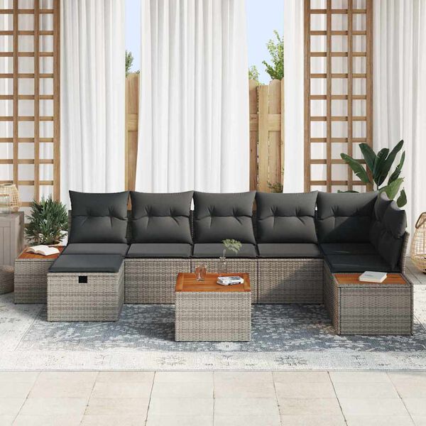 vidaXL Set de canapele pentru grădină cu pernă 8 pcs Gri Rattan poli