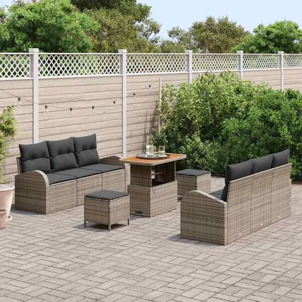 vidaXL Set de canapele pentru grădină cu pernă 9 pcs Gri Rattan poli