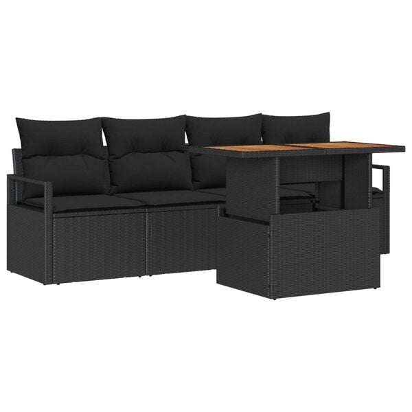 vidaXL Set de canapele pentru grădină 5 pcs Negru Rattan poli