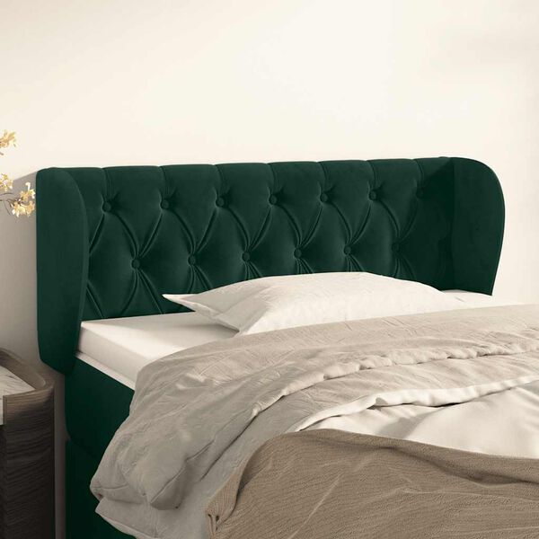 vidaXL Tăblie de pat cu aripioare verde &icirc;nchis 103x23x78/88 cm catifea