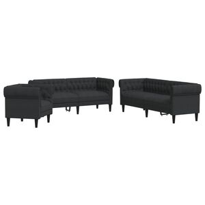 vidaXL Set de canapele, 3 piese, negru, textil