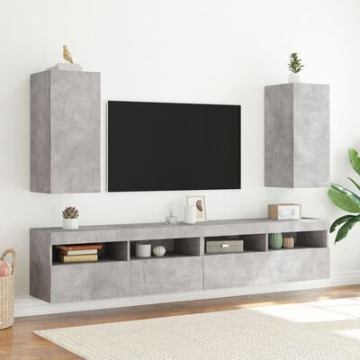 vidaXL Comodă TV de perete cu lumini LED, gri beton, 30,5x35x70 cm
