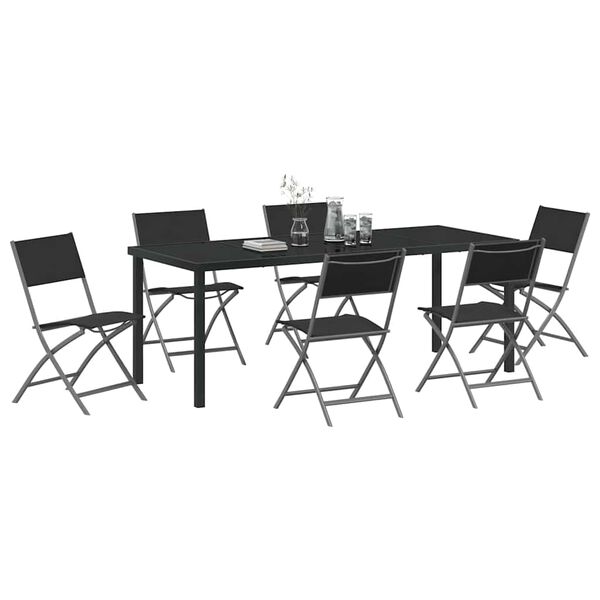 vidaXL Set de masă pentru grădină 7 pcs Negru