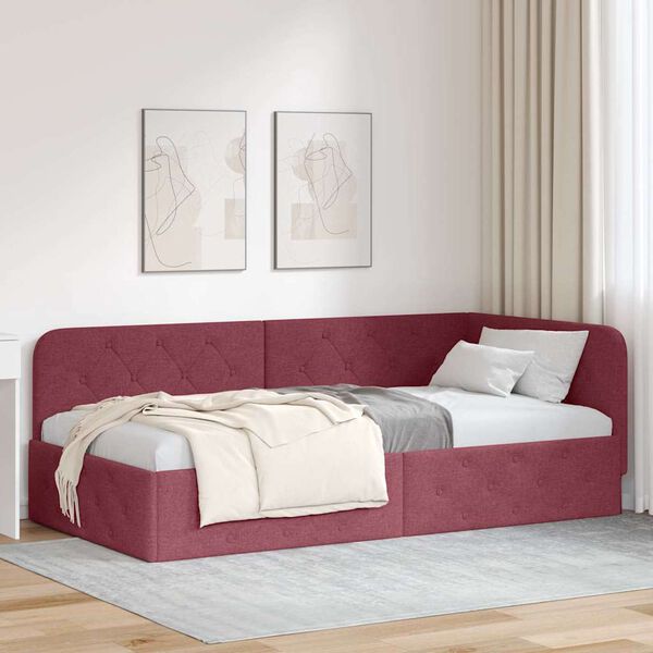vidaXL Cadru de pat colțar cu headboard Roșu Vin 100 x 200 cm țesătură