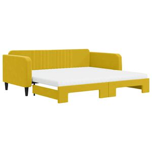 vidaXL Pat de zi cu extensie și saltea, galben, 100x200 cm, catifea