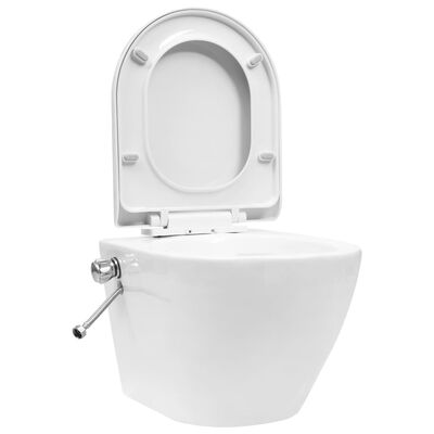 vidaXL Vas WC suspendat fără ramă cu funcție de bideu, alb, ceramică