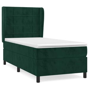 vidaXL Pat box spring cu saltea, verde &icirc;nchis, 80x200 cm, catifea