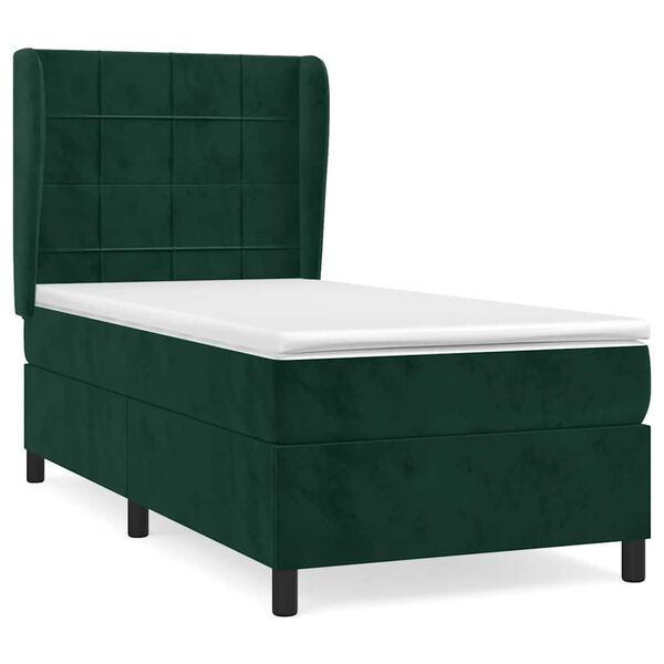 vidaXL Pat box spring cu saltea, verde &icirc;nchis, 80x200 cm, catifea