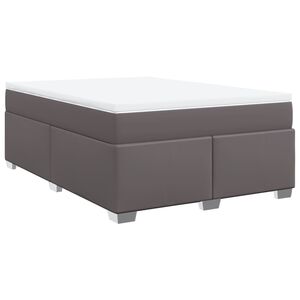 vidaXL Pat box spring cu saltea, gri, 140x190 cm, piele ecologică