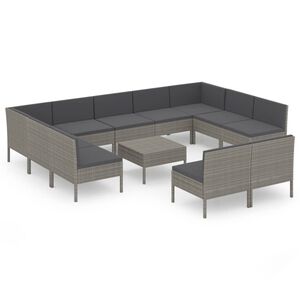 vidaXL Set mobilier de grădină cu perne, 12 piese, gri, poliratan