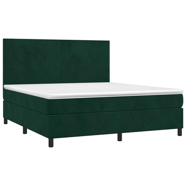 vidaXL Pat box spring cu saltea, verde &icirc;nchis, 180x200 cm, catifea