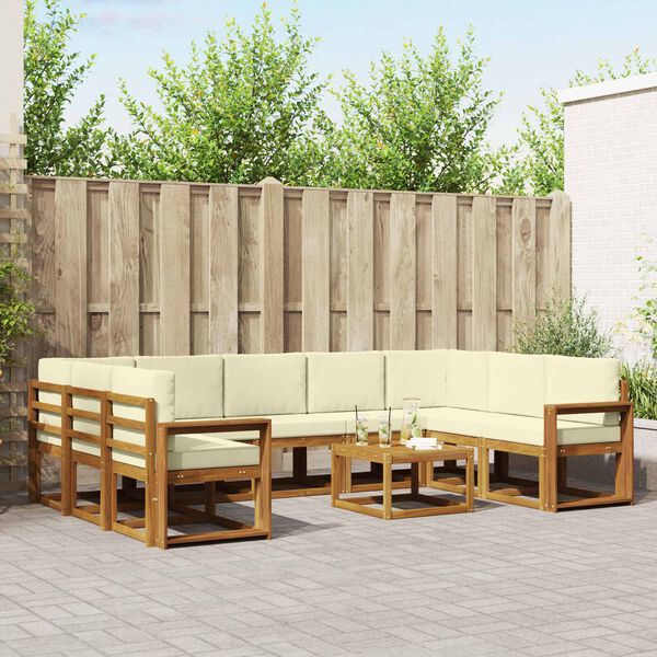 vidaXL Set de canapele de exterior cu pernă 10 pcs Natural și Crem