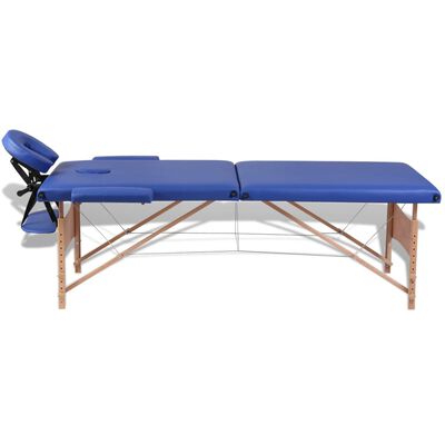 vidaXL Masă masaj pliabilă, 2 zone, albastru, cadru de lemn