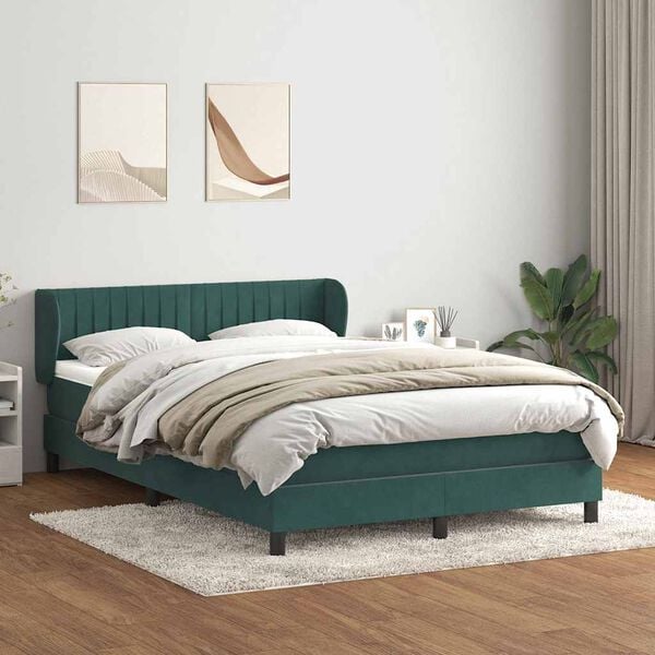 vidaXL Pat box spring cu saltea, verde &icirc;nchis, 160x220 cm, catifea