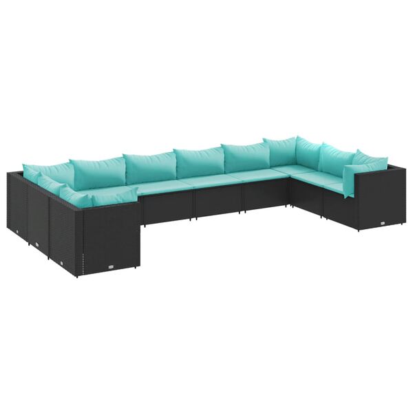 vidaXL Set mobilier de grădină cu perne, 10 piese, negru, poliratan