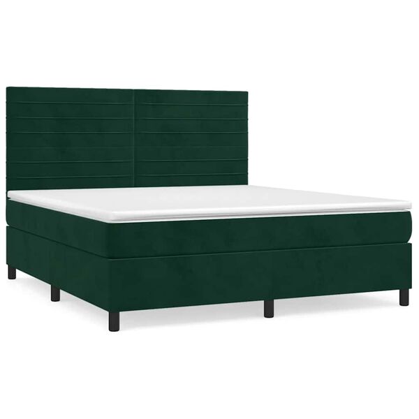 vidaXL Pat box spring cu saltea, verde &icirc;nchis, 180x200 cm, catifea