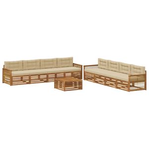 vidaXL Set de canapele de exterior cu pernă 9 pcs Natural și Bej