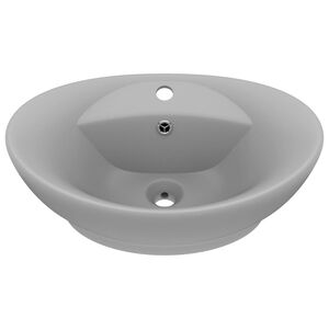 vidaXL Chiuvetă lux cu preaplin gri deschis mat 58,5x39cm ceramic oval