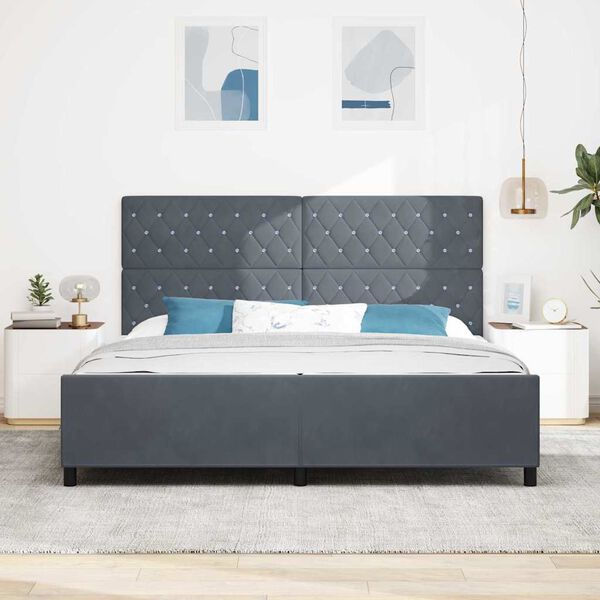vidaXL Pat cu arcuri cu headboard Gri &icirc;nchis 200 x 200 cm Catifea