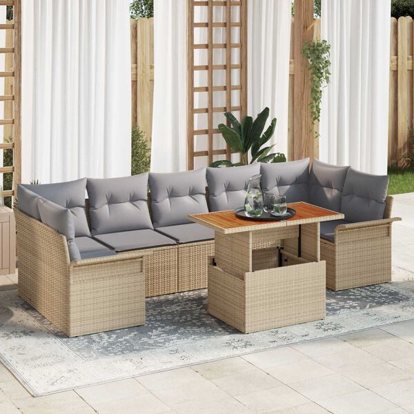 vidaXL Set de canapele pentru grădină 8 pcs Bej Rattan poli